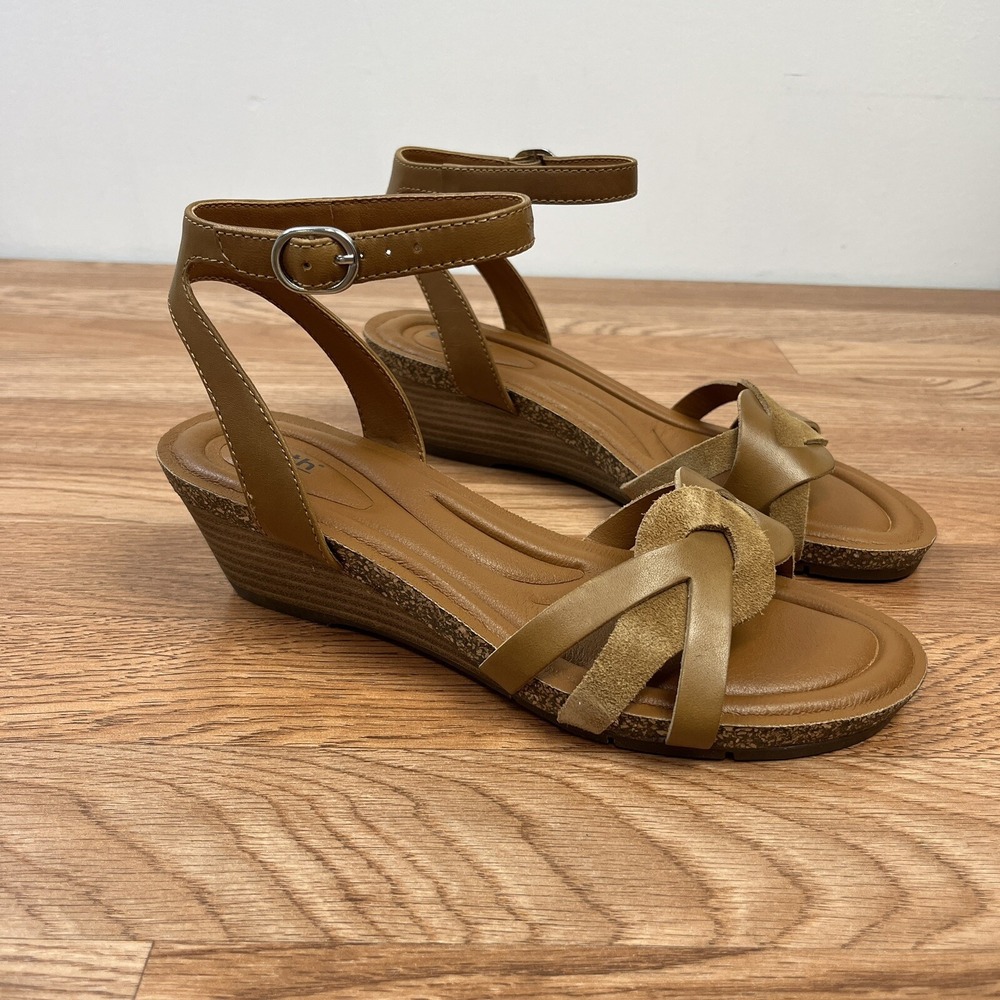 Earth Herly Leather Stacked Heel Dress Sandals Brown Women's Size 8 NEW